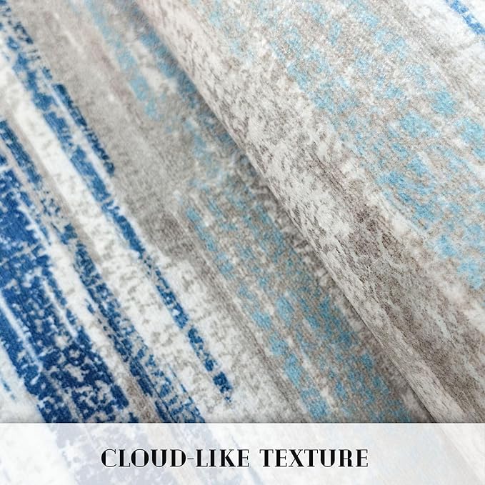 Lansny Modern Abstract Runner Rug 3x18, Blue Washable Long Kitchen Runner Non-Slip Soft Hallway Rug Runner Ultra Thin Print Faux Wool Carpet for Entryway Bedroom Laundry Room Indoor Home Decor
