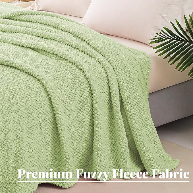 Whale Flotilla Extra Large Fuzzy Fleece Throw Blanket for Couch, 50x70 Inch Fluffy Warm Soft Jacquard Blankets for All Season, Lightweight and Cozy, Light Green