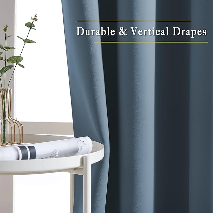 NICETOWN Smoky Blue Short Curtains 36 inches Long, Grommet Kitchen Window Curtains Thermal Short Drapes Room Darkening for Cafe, 2 Panels, W52 x L36