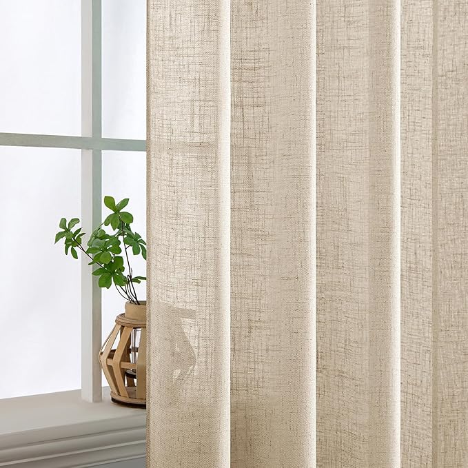 MIULEE Light Taupe Linen Curtains 54 Inch Length 2 Panels for Bedroom Living Room, Soft Linen Textured Window Drapes Semi Sheer Light Filtering Back Tab Rod Pocket Farmhouse Modern Burlap Look Decor