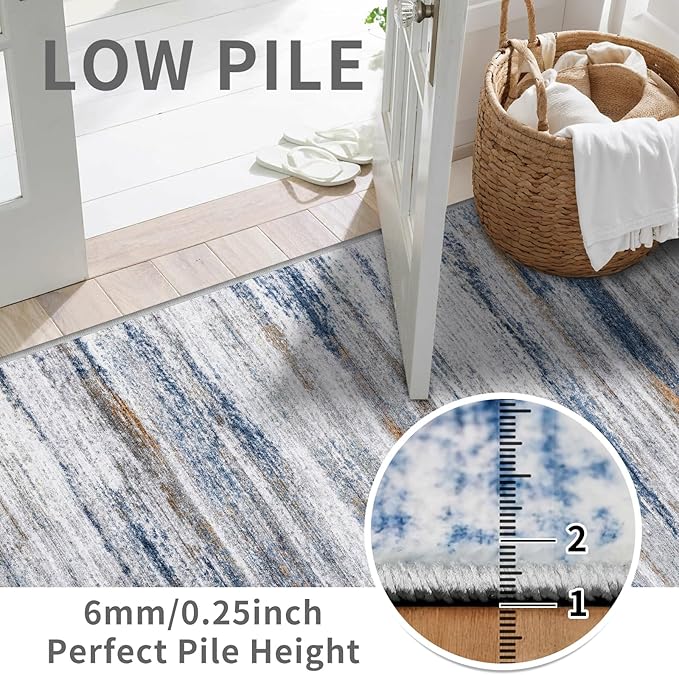 3x9 Washable Runner Rug for Family: Easy-to-Clean Runners for Hallway Entryway Kitchen Bedroom - Stain and Water Resistant Rugs with Non-Slip Backing - Soft Low-Pile Carpet Navy Grey