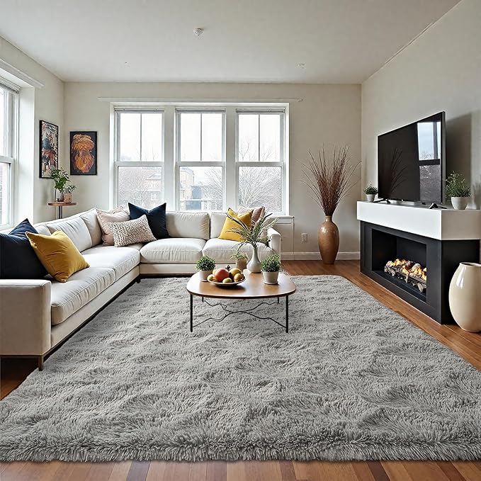 LOCHAS Ultra Soft Indoor Modern Area Rugs Fluffy Living Room Carpets for Children Bedroom Home Decor Nursery Rug 4x5.3 Feet, Gray