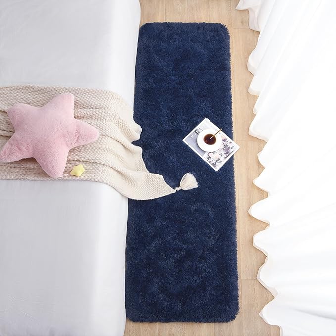Chicrug Soft Runner Rugs for Bedroom Living Room Plush Fluffy Rug 3x10 Feet, Shag Furry Area Rug Carpet Non Shedding for Nursery Children Kids Girls Room Home Decorative, Navy Blue