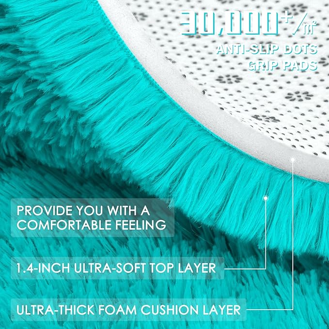 OLANLY 3x5 Machine Washable Small Bedside Rug, Soft Fluffy Shaggy Rugs for Living Room, Bedroom, Indoor Floor Carpet for Kids Girls and Boys, Preppy Dorms, Nursery, Home Decor Aesthetic, Teal Blue