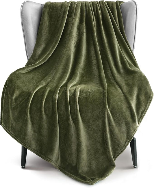 Exclusivo Mezcla Fleece Olive Green Throw Blanket for Couch, Sofa, Super Soft and Warm Blankets, All Season, Cozy, Plush, Lightweight, 50x60 Inches