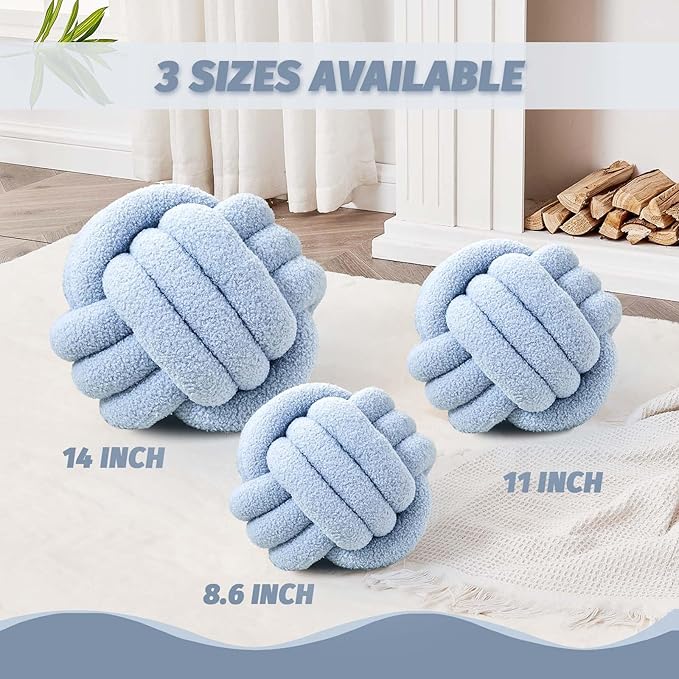 Uvvyui Knot Pillow Ball, Soft Home Decorative Pillows, Round Throw Pillow, Handmade Knotted Plush Pillow, Round Boucle Pillow Cushion (14 Inches Blue)