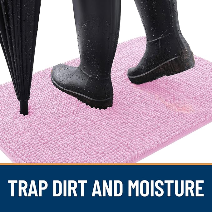 OLANLY Dog Door Mat for Muddy Paws 70x46, Absorbs Moisture and Dirt, Absorbent Non-Slip Washable Doormat, Quick Dry Chenille Mud Mat for Dogs, Entry Indoor Entryway Carpet for Inside Floor, Pink
