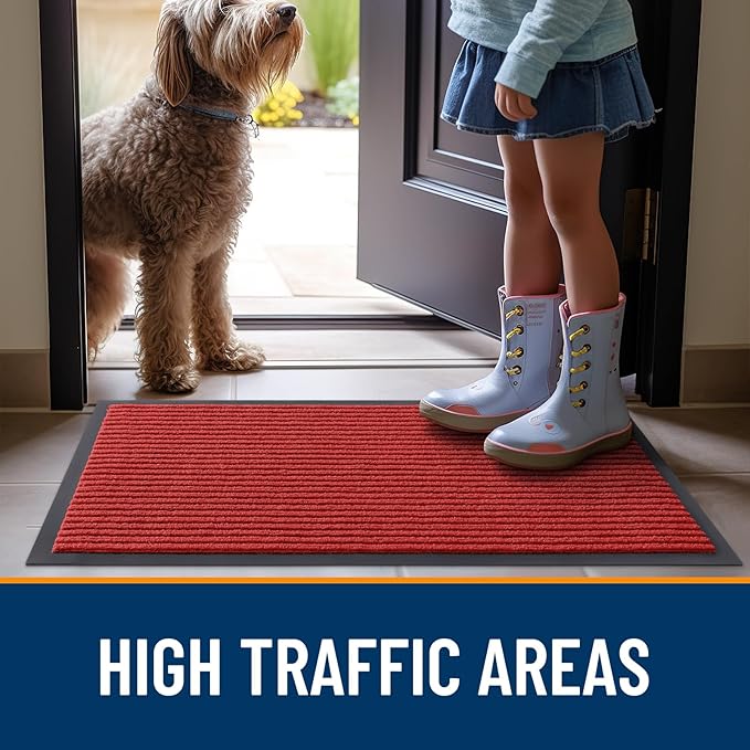 OLANLY Front Door Mat Indoor Outdoor Entrance, 2-Pack 71 x 23 Inch, Waterproof Heavy Duty Doormat, Fade Resistant, Low Profile, Easy Clean Patio Porch Welcome Floor Mats for Entry, Red