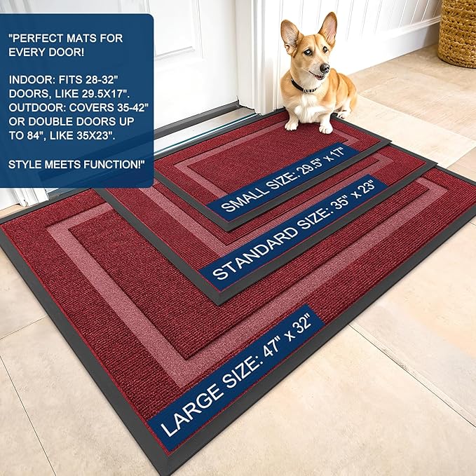 OLANLY Front Door Mat Indoor Outdoor Entrance, Waterproof All-Season, All-Weather Doormat, Sturdy Natural Rubber, Fade Resistant, Low Profile, Easy Clean Patio Porch Entryway Mat, 71x47, Wine Red