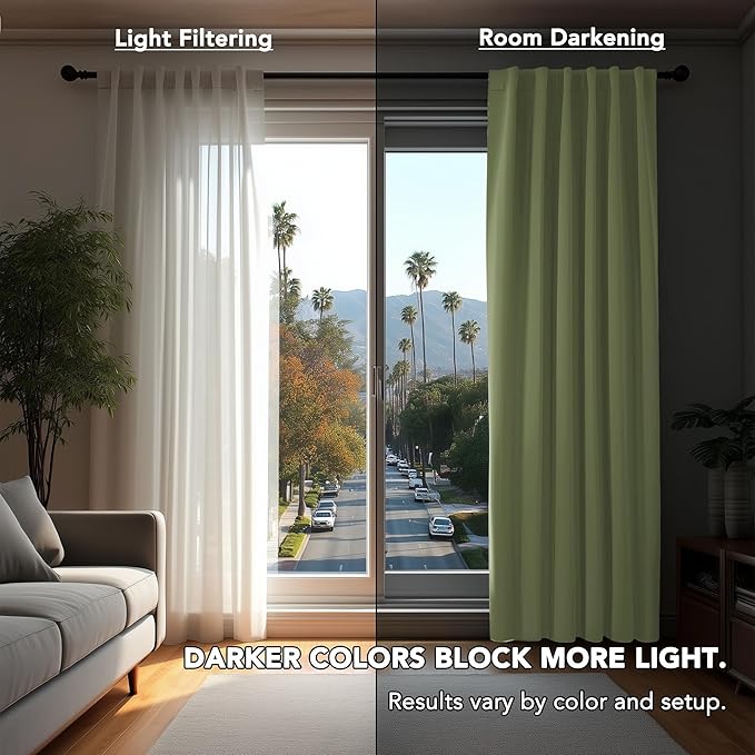 Deconovo Blackout Curtains, Thermal Insulated, W42 x L63 2 Panels, Back Tab, Machine Washable, Room-Darkening Drapes for Bedroom/Living Room Sage Green