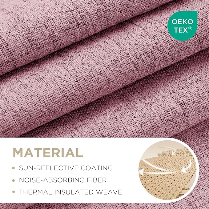 Joydeco Blackout Curtains for Bedroom - 100% Light Blocking 2 Panels Set Pink Drapes 37" W x 84" L, Thermal Insulated Room Darkening Curtains, Linen Textured for Living Room, Rod Pocket & Back Tabs