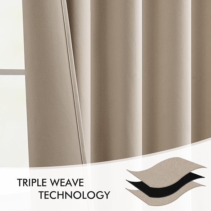 MIULEE Taupe Back Tab Blackout Curtains 108 Inch Long 2 Panels Set for Bedroom, Rod Pocket/Pinch Pleat Extra Long Thermal Insulated Living Room Darkening Pleated Light Blocking Drapes