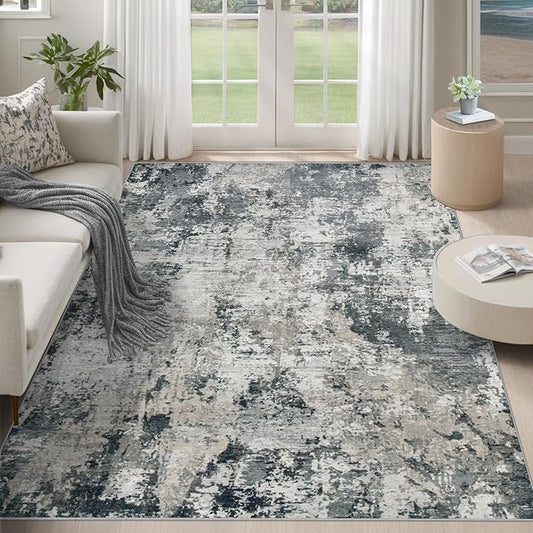 XLUEZ 5x7 Area Rugs for Living Room, Washable Modern Abstract Large Area Rug Neutral Soft Non Slip Kids Rug Stain Resistant Indoor Carpet for Bedroom Nursery Dining Room Playroom(GreyWhite, 5'x7')