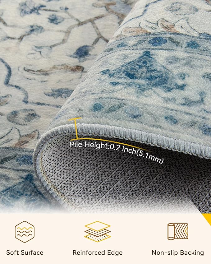 Area Rugs 2'6''x8' Runner Rug Non Slip Washable for Kitchen Hallway Bedroom Beside Laundry Room Bathroom Rug, Floor Carpet, Light Blue Navy Beige Gray White