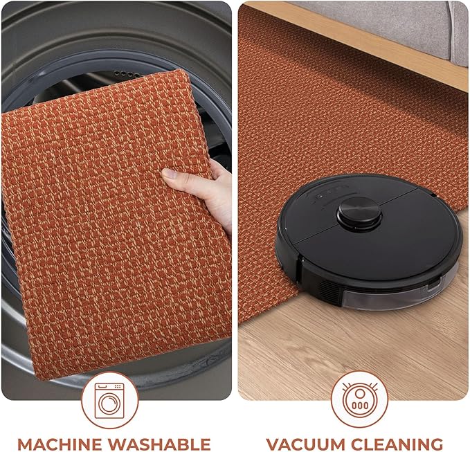KOZYFLY Runners for Hallways 2x8 ft Washable Kitchen Runner Non Slip Rubber Backed Hall Runners Cotton Entryway Runner Rugs Floor Carpet for Indoor Backdoor Bedroom Kitchen, Orange/Tan