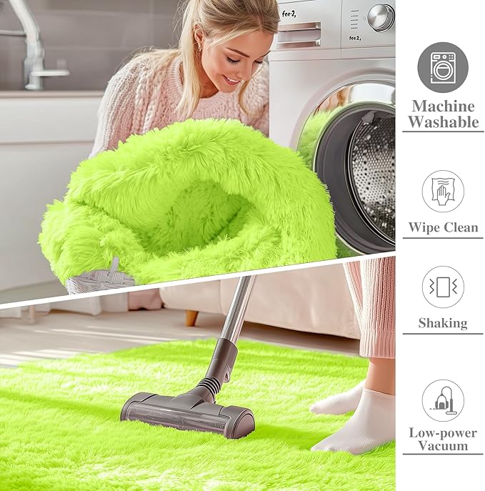 OLANLY Area Rugs for Living Room Bedroom, Machine Washable 4x5.9 ft Soft Fluffy Shaggy Bedside Rug, Indoor Floor Carpet for Kids Girls and Boys, Dorms, Nursery Rooms, Home Decor Aesthetic, Lime Green