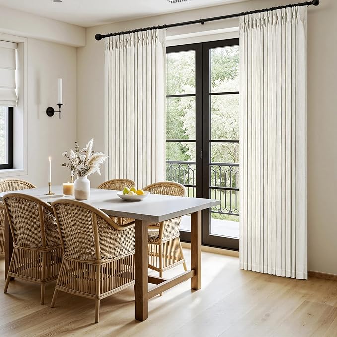 MIULEE Pinch Pleated Thick Linen Curtains 84 Inches Long 2 Panels for Living Room Bedroom, Linen Texture Memory Trained Drapes Pinch Pleat Light Filtering Neutral Ivory Cream Farmhouse Window Curtains