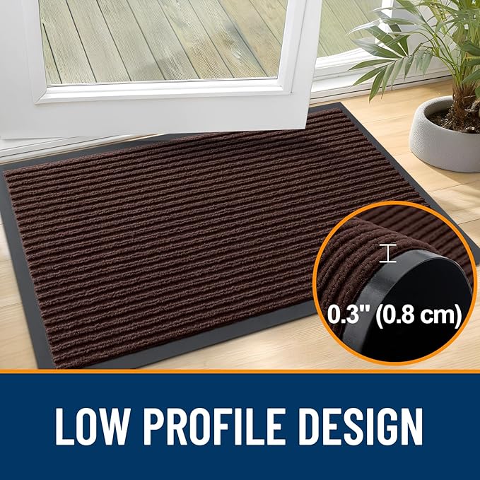 OLANLY Front Door Mat Indoor Outdoor Entrance, 2-Pack 47 x 23 Inch, Waterproof Heavy Duty Doormat, Fade Resistant, Low Profile, Easy Clean Patio Porch Welcome Floor Mats for Entry, Brown