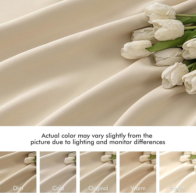 MIULEE Back Tab Cream Beige Curtains 105 Inch Long 2 Panels Set for Living Room Bedroom, Ivory Rod Pocket/Pinch Pleated Light Blocking Thermal Insulated Room Darkening Floor to Ceiling Blackout Drapes