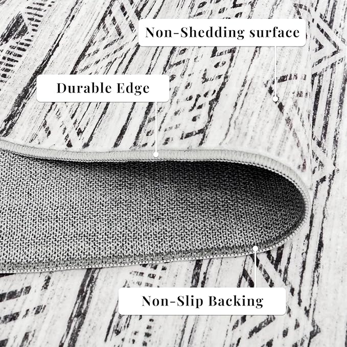 3x5 Washable Entryway Area Rug: Modern Moroccan Small Runner Rug Indoor Soft Non Slip Rug for Living Room Low Pile Thin Floor Carpet for Kitchen Dining Room Bedroom Home Office Decor(3x5,Grey)