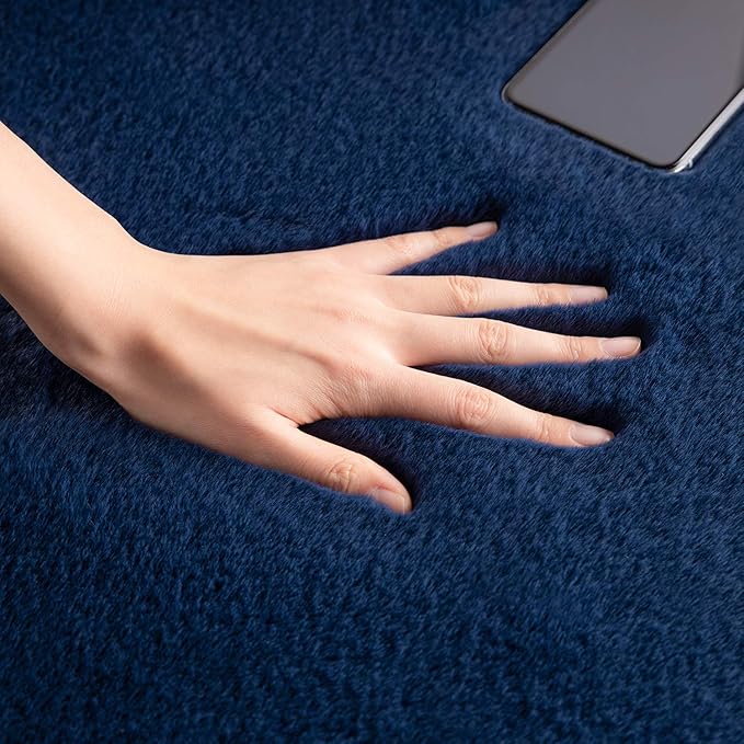 Ashler HOME DECO Ultra Soft Faux Rabbit Fur Chair Couch Cover Area Rug for Bedroom Floor Sofa Living Room Dark Blue 4 x 6 Feet