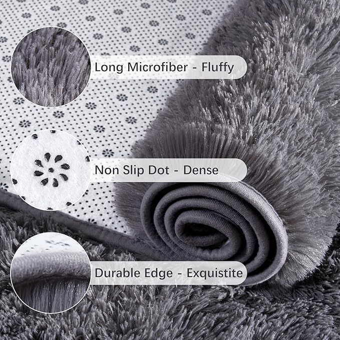 Chicrug Soft Runner Rugs for Bedroom Living Room Plush Fluffy Rug 2x4 Feet, Shag Furry Area Rug Carpet Non Shedding for Nursery Children Kids Girls Room Home Decorative, Coal Grey