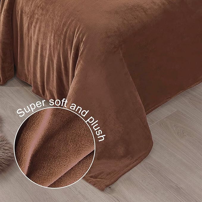 Exclusivo Mezcla Fleece Blanket King Size for Bed, Super Soft and Warm, All Season, Cozy, Plush, Lightweight, 90x104 Inches, Brown