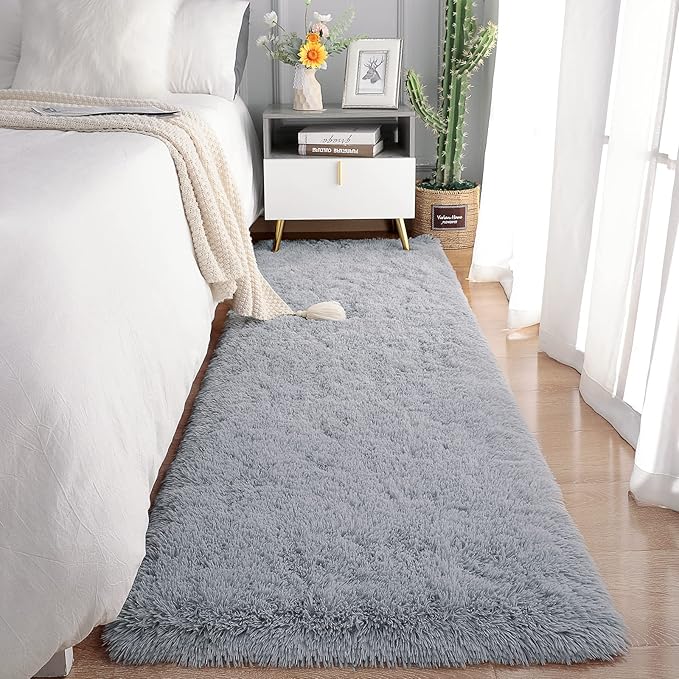 Chicrug Soft Runner Rugs for Bedroom Living Room Plush Fluffy Rug 3x8 Feet, Shag Furry Area Rug Carpet Non Shedding for Nursery Children Kids Girls Room Home Decorative, Grey