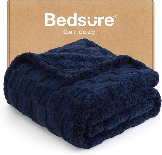 Bedsure GentleSoft Navy Blue Throw Blanket for Couch - Checkered Fleece Blankets Gifts for Kids Girls, Cute Soft Cozy Throw for Bedroom Home Decor Gifts, 50x60 Inches