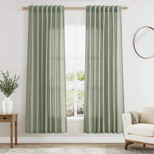 Nanspring Desert Sage Linen Curtains 72 Inch Length for Living Room Semi Sheer Light Filtering Door Drapes 2 Panels Set for Kids Bedroom Back Tab Rod Pocket Modern Farmhouse Decor 52x72