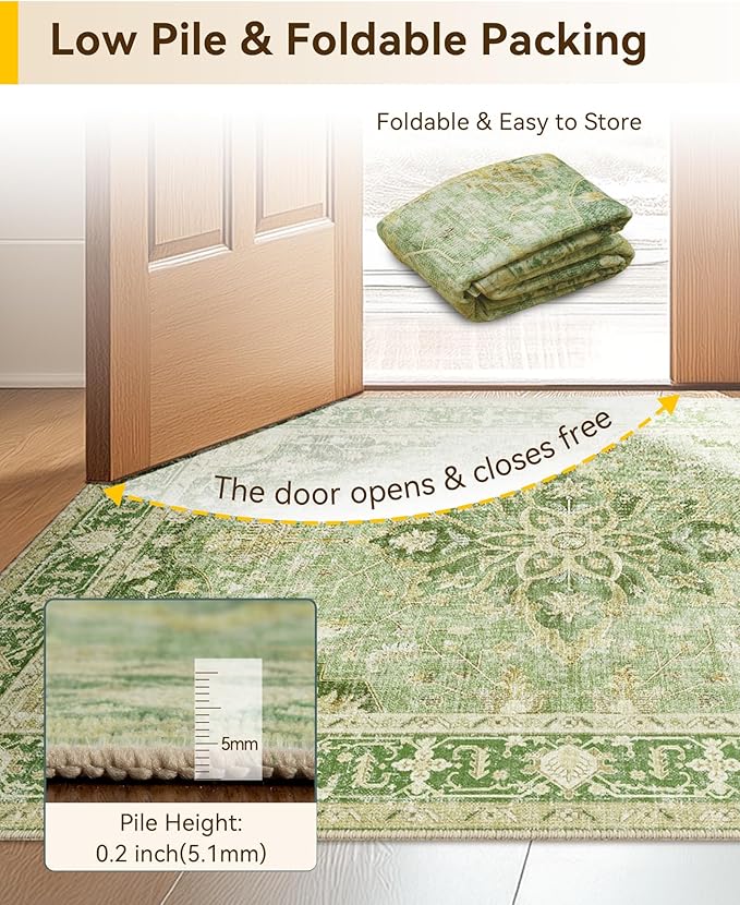 Area Rugs 2'x4' Kitchen Rugs Entry Rug Small Rugs for Entryway Kitchen Bathroom Door Mat Indoor Entrance,Washable Non Slip, Sage Green Yellow