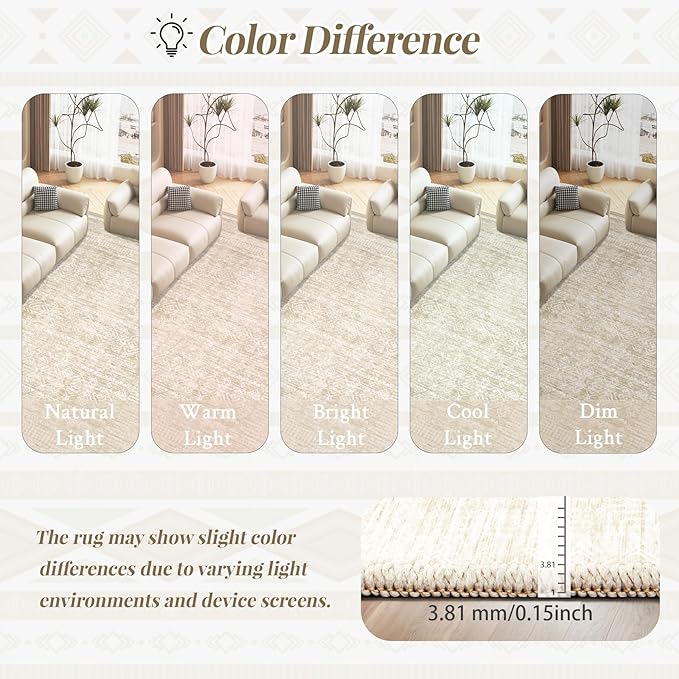6x9 Area Rugs for Living Room: Washable Moroccan Geometric Boho Rug Farmhouse Non Slip Stain Resistant Large Rug Low Pile Soft Carpet for Bedroom Dining Room Home Office Children Room (Beige,6'x9')