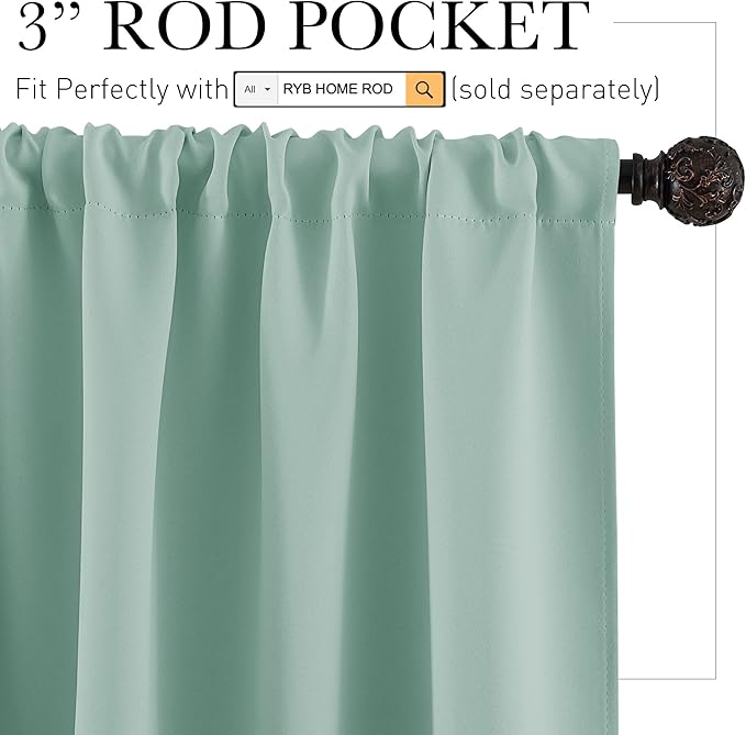 RYB HOME Kitchen Blackout Curtains Over Sink 36 inch Length, Rod Pocket Summer Light UV Blocking Energy Efficient, Cabinet Shelf Cupboard Coverings, Width 29 by Length 36, Aqua, 2 Panels