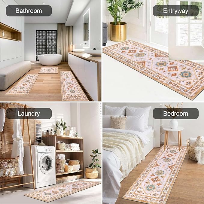 Boho Kitchen Rug Sets 3 Piece with Runner Non Slip Kitchen Rugs