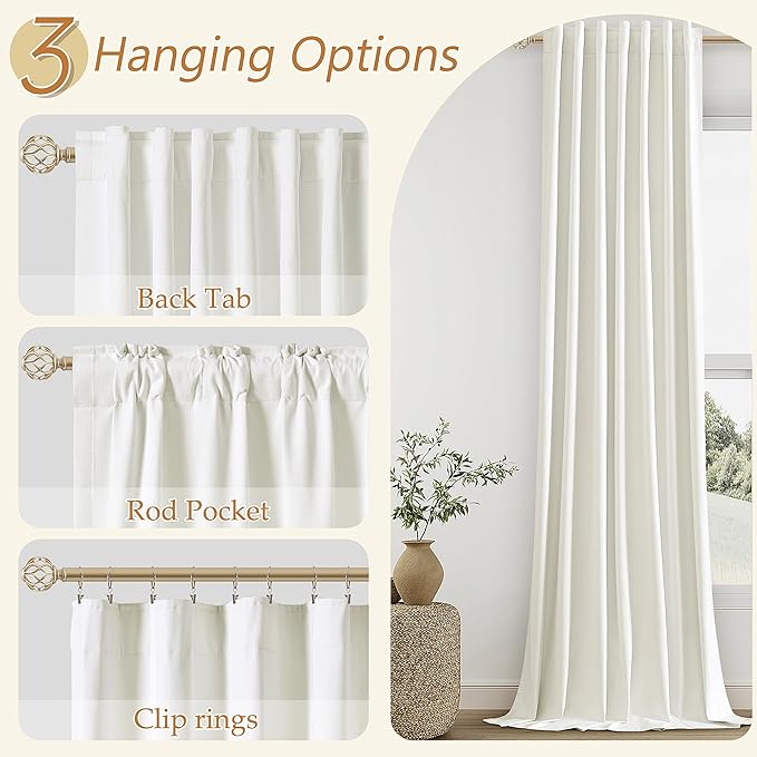 Guken Ivory 100% Blackout Linen Curtains 96 Inch Length 2 Panels Set for Living Room Bedroom Back Tab/Rod Pocket Thermal Insulated Black Out Drapes Room Darkening Window Curtains 96 Inches Long