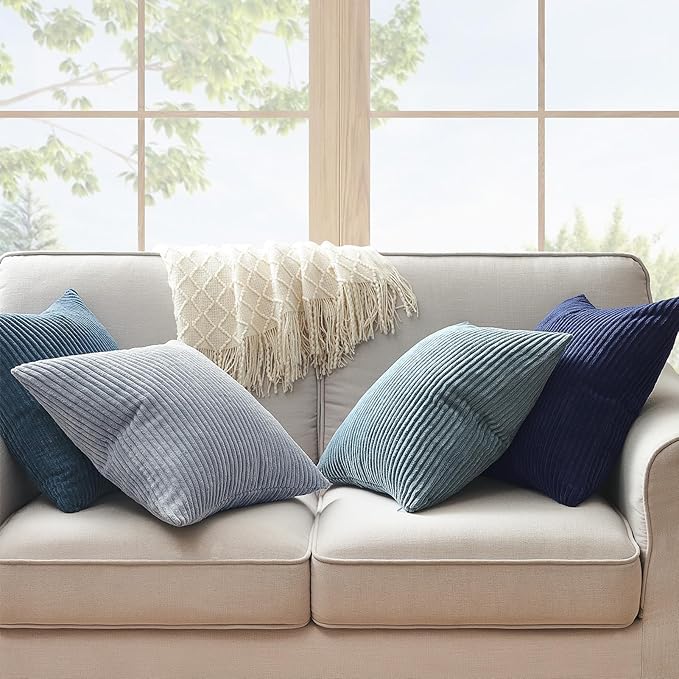Topfinel Decorative Throw Pillow Covers Cushion Cases, Set of 4 Soft Velvet Modern Double-Sided Designs, Mix and Match for Home Decor, Pillow Inserts Not Included (24x24 inch, Blue)