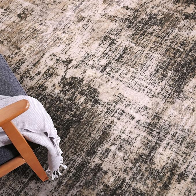 IOHOUZE Abstract Area Rugs 5x7 Ft Washable Rugs for Living Room, Non Slip Dining Room Rug, Printed Faux Wool Rugs for Bedroom, Floor Carpet for Kitchen Nursery Playroom, Brown/Rust