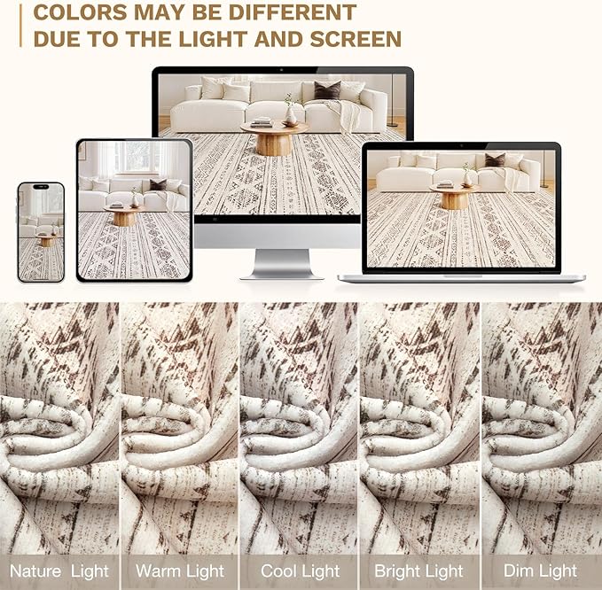 Nakagishi 7x9 Area Rug Living Room: Washable Boho Large Neutral Soft Farmhouse Modern Rugs Stain Resistant Moroccan Non-Slip Indoor Carpet for Bedroom Nursery Kids Office Dining Room- Dark Brown