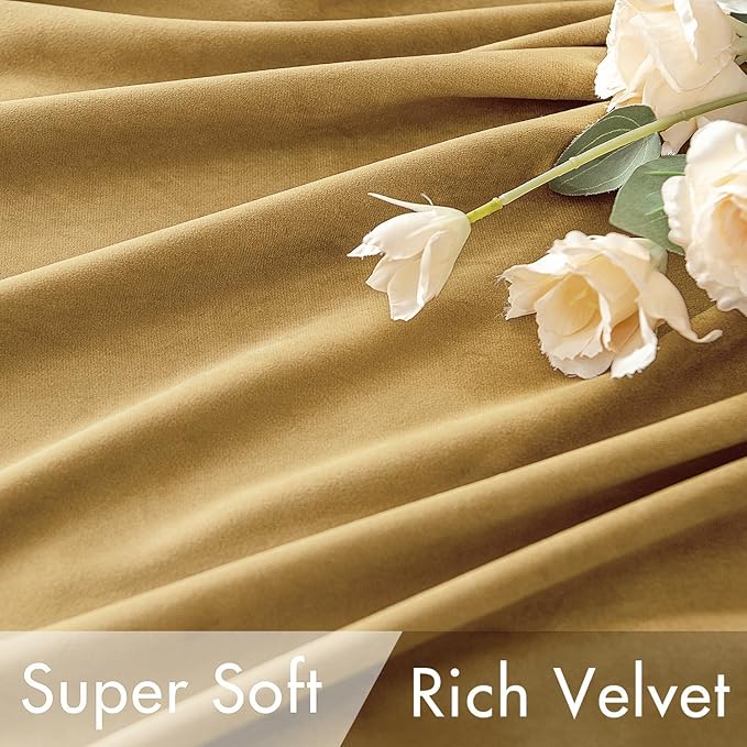 MIULEE Velvet Curtains 108 inches - Luxury Blackout Curtains for Bedroom Living Room Thermal Insulated Super Soft Window Drapes Rod Pocket & Back Tab, Golden, W52 x L108 inches, 2 Panels