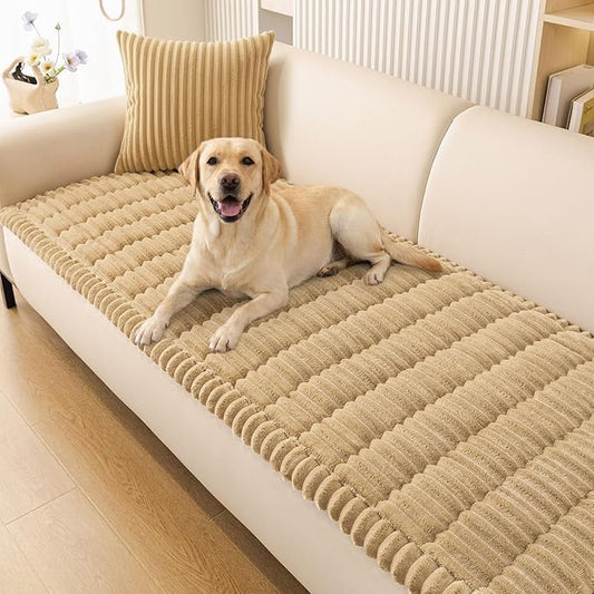 Smiry Couch Cover for Dogs Washable, Non Slip Fuzzy Pet Couch Covers for 3 Cushion Sofa Pet Friendly, Thick Soft Sofa Slipcovers Cushion Protector (Camel, 27.6" x 27.6")