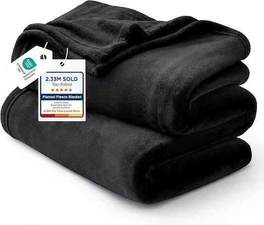 Bedsure GentleSoft Fleece Throw XL Blanket Black - 300GSM Soft Lightweight Plush Cozy Blankets for Bed, Sofa, Couch, Travel, Camping, 50x70 inches