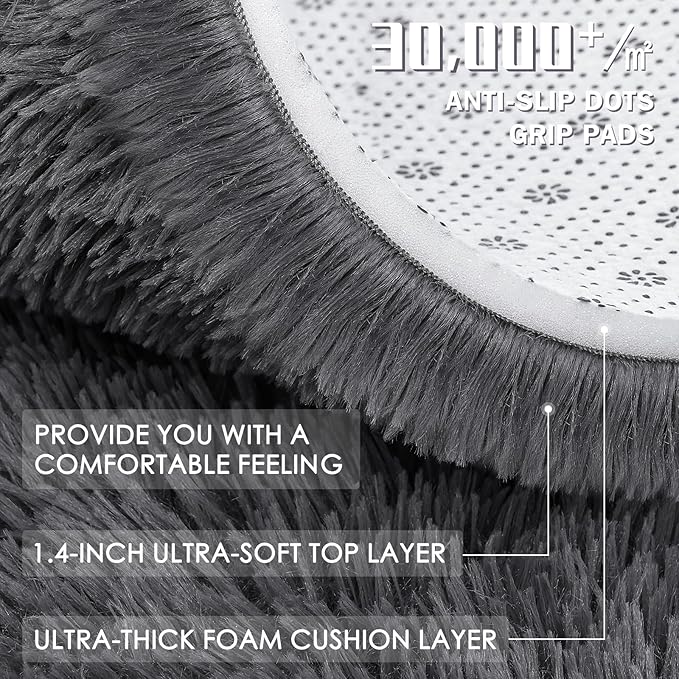 OLANLY 6x9 Machine Washable Large Area Rugs for Living Room, Bedroom, Soft Fluffy Shaggy Bedside Rug, Indoor Floor Carpet for Kids Girls and Boys, Dorms, Nursery, Home Decor Aesthetic, Grey