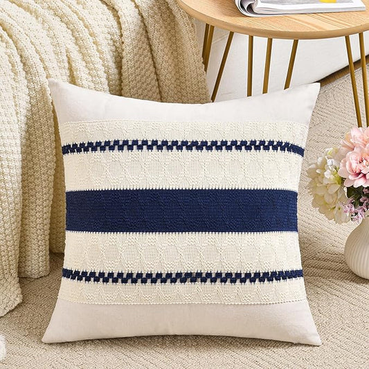 Fancy Homi Set of 1 Navy Blue Decorative Throw Pillow Covers 20x20 Inch for Couch Bed Sofa Living Room Office, Aesthetic Modern Organic Farmhouse Home Decor, Soft Cotton Woven Textured Cushion Case