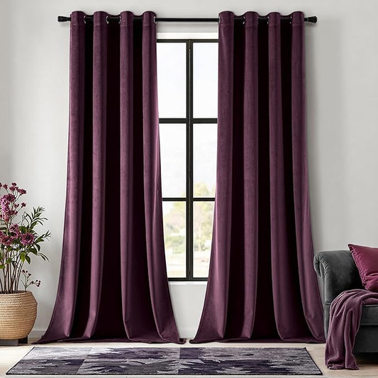 MIULEE Velvet Curtains Purple Orchid Elegant Grommet Thermal Insulated Soundproof Room Darkening Curtains/Drapes for Classical Living Room Bedroom Decor 52 x 108 Inch Set of 2