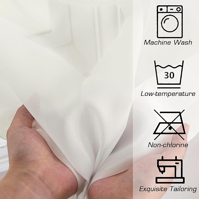 Simplebrand Ivory Sheer Curtains 96 Inches Long, Light Filtering Rod Pocket Solid Color Window Sheer Curtain Panels, Elegant Curtains & Drapes for Living Room, Bedroom 2 Panels (Ivory, 59" W x 96" L)