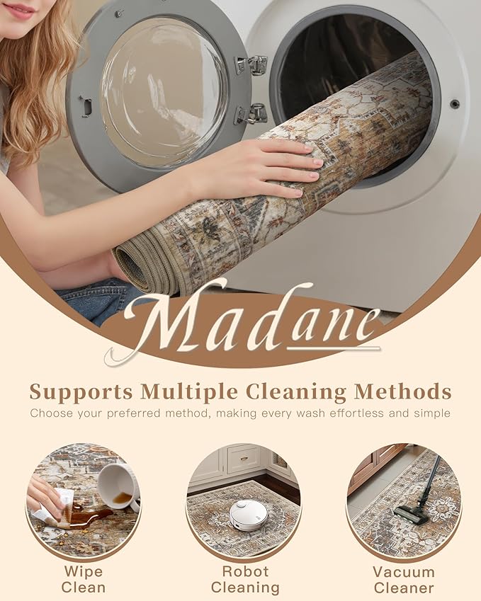Madane Hallway Runner 3x8, Kitchen Rugs Washable Entryway Rug Vintage Kitchen Runners Non Slip Indoor Area Rug Farmhouse Carpet Runner for Bathroom Living Room Bedroom (3 X 8, Turmeric/Grey)