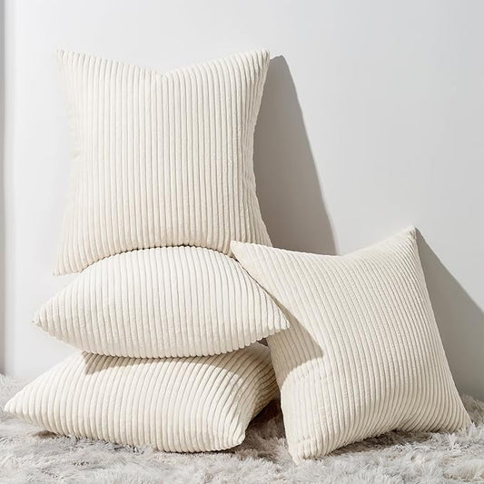 Topfinel Decorative Beige Throw Pillow Covers Cushion Cases, Set of 4 Soft Velvet Modern Double-Sided Designs, Natural Home Decor, Pillow Inserts Not Included (16x16 inch)
