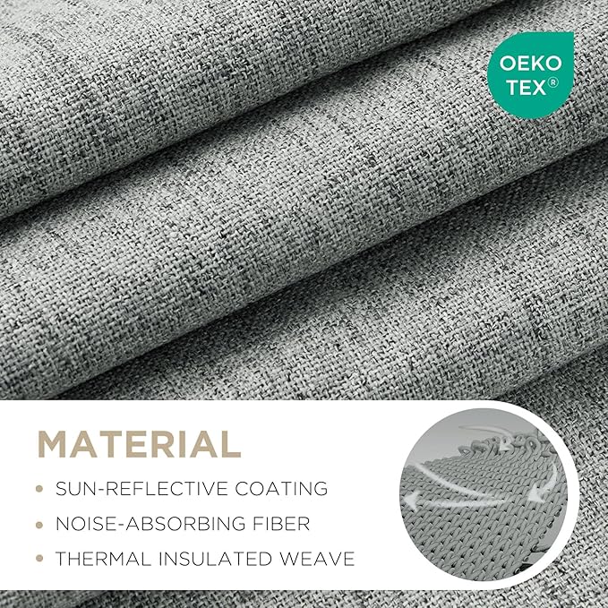 Joydeco Blackout Curtains for Bedroom - 100% Light Blocking 2 Panels Light Grey Drapes 66" W x 84" L, Thermal Insulated Room Darkening Curtains, Linen Textured for Living Room, Rod Pocket & Back Tabs