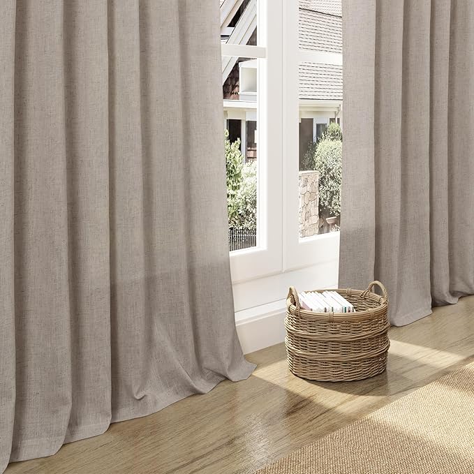 Nanspring Ecru Curtains for Living Room 72 Inches Long Linen Blend Luxury Light Filtering Semi Sheer Curtain Back Tab Rustic Decor Natural Farmhouse Elegant Boho Drapes for Bedroom 52x72, 2 Panels