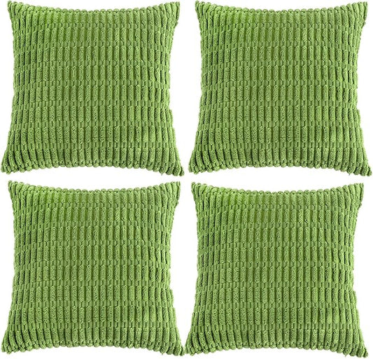 Fancy Homi 4 Packs Boho Lime Green Decorative Throw Pillow Covers 24x24 Inch for Couch Bed Sofa, Rustic Modern Farmhouse Home Decor, Soft Plush Corduroy Cute Square Cushion Case 60x60 cm